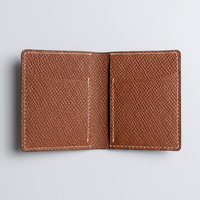 Brown leather wallet on a light gray background